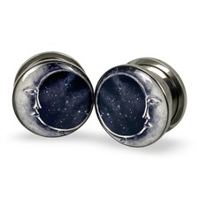 Pair of Screw on Moon Style 2 Picture Plugs gauges 16g to 1 inch