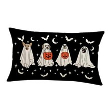 Halloween Throw Pillow Cover 12x20 Ghost Pumpkin Bat Spooky Black Halloween Dog