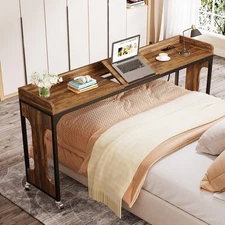 Overbed Table with Wheels, 71" Queen Size Bed Table with Adjustable Tilt Board