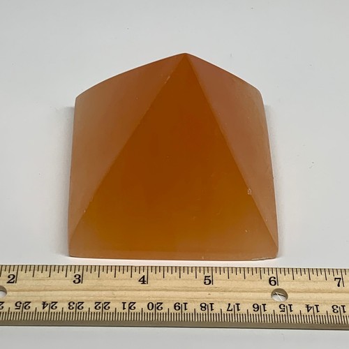 608g, 2.9"x3.6" Orange Selenite/Satin Spar Pyramid Crystal @Morocco, B24201 - Picture 10 of 11