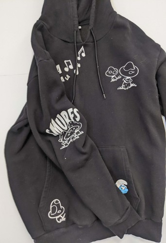 Official Smurfs Hoodie Hooded Sweatshirt Black LARGE - Picture 3 of 4