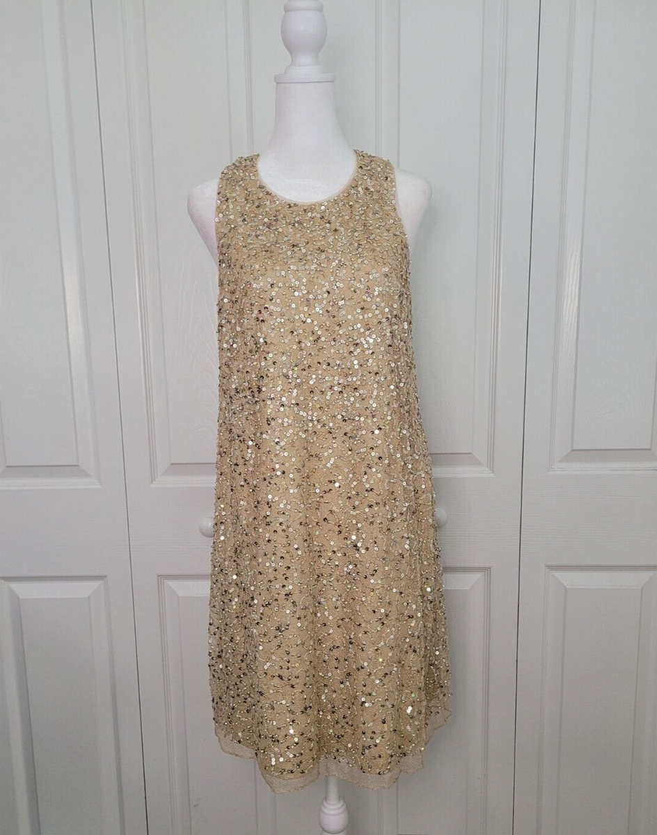 gold sequin swing dress NWT Gianni Bini Champagne Sleeveless Cocktail Women's 10 Occasion_Cocktail