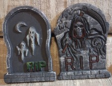 Lot of 2 HALLOWEEN TOMBSTONES 10 IN RIP HARD FOAM Ghost and Grim Reaper