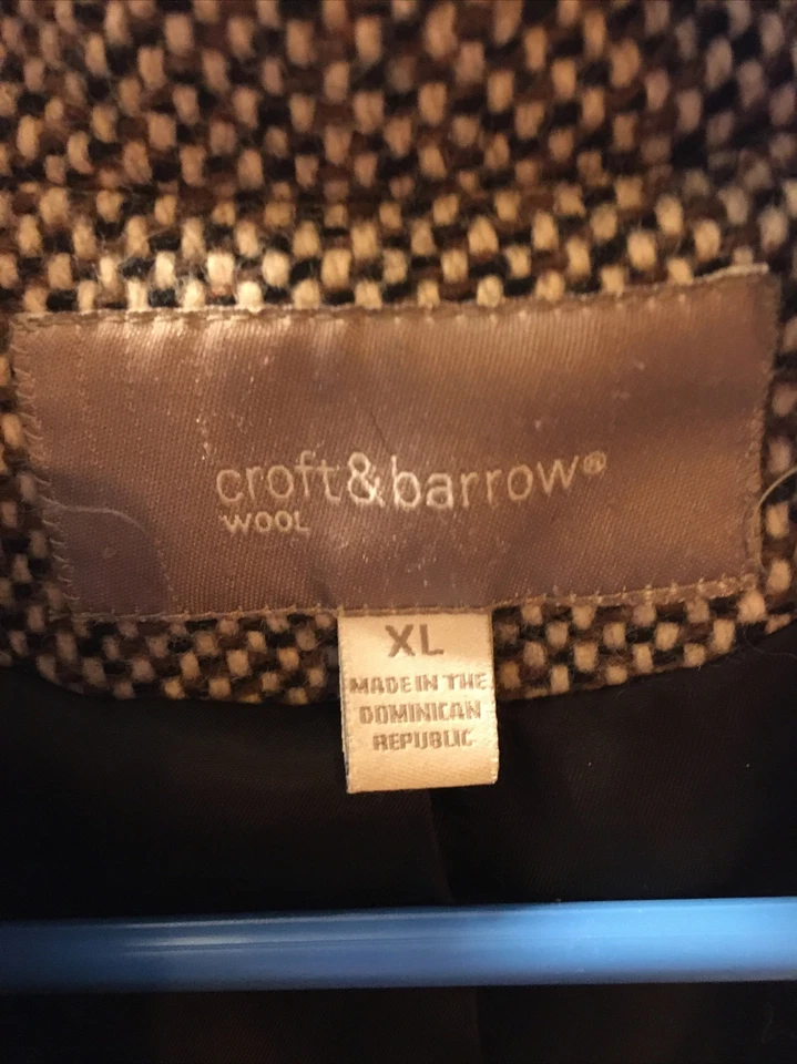 Croft & Barrow Brown Black Cream Plaid Tweed Blazer Coat  Xl - Image 3 of 3
