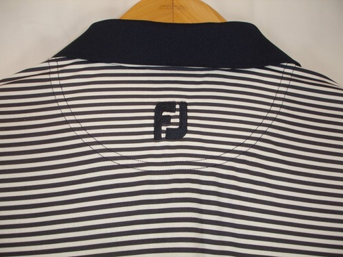 FootJoy Mens L Short Sleeve Blue White Stripe Polo Golf Shirt - Picture 4 of 7