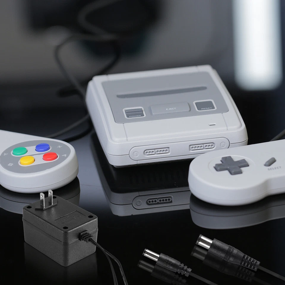 Audio AV RCA+AC Cable Power Supply Adapter Cord For Super Nintendo SNES Game Set - Image 2 of 4