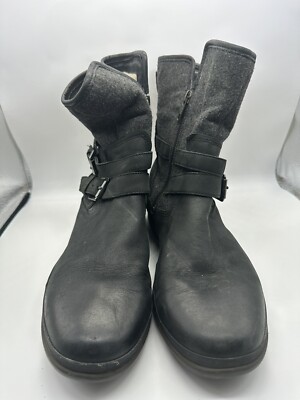 UGG Womens Simmens Ankle Bootie Sz Black Leather Gray Wool