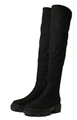 WOMEN'S CALVIN KLEIN LINNIE 2 OVER THE KNEE BOOTS, BLACK LUG SOLE, SIZE 6 NWOB