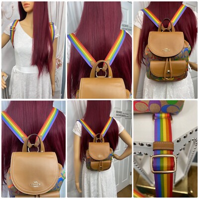 COACH Pennie Backpack 22 Rainbow Signature Canvas+coin Pouch  display picture 3