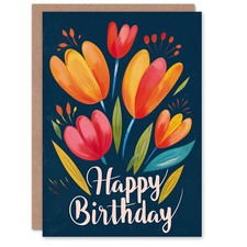 Birthday Card Colourful Tulip Flowers For Her Woman Greeting Card