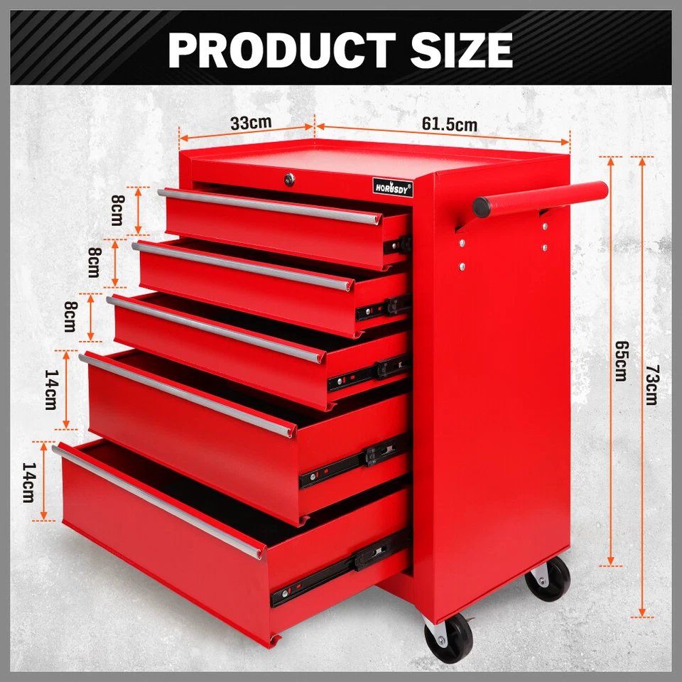 5/7 Drawer Tool Box Trolley Cabinet Storage Cart Garage Toolbox Organiser Set - image 3 of 4