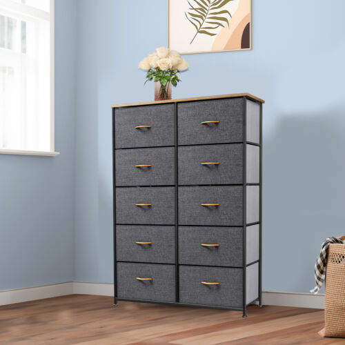 Dresser 10Drawers Storage Organizer Fabric Tower Metal Frame Living Room Bedroom