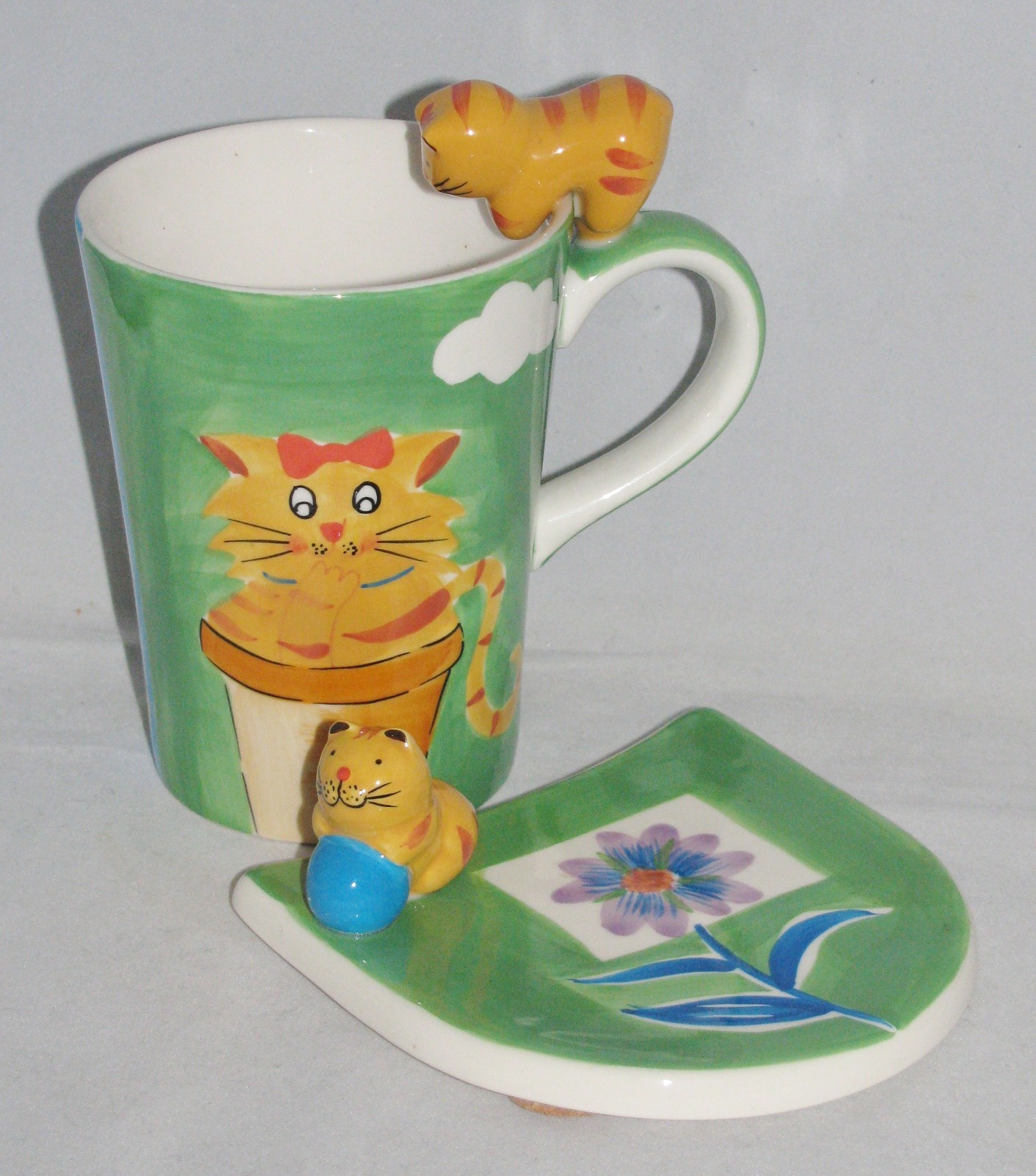 Hues N Brews Ceramic Tea or Coffee Mug & Coaster Set TABBY CAT eBay