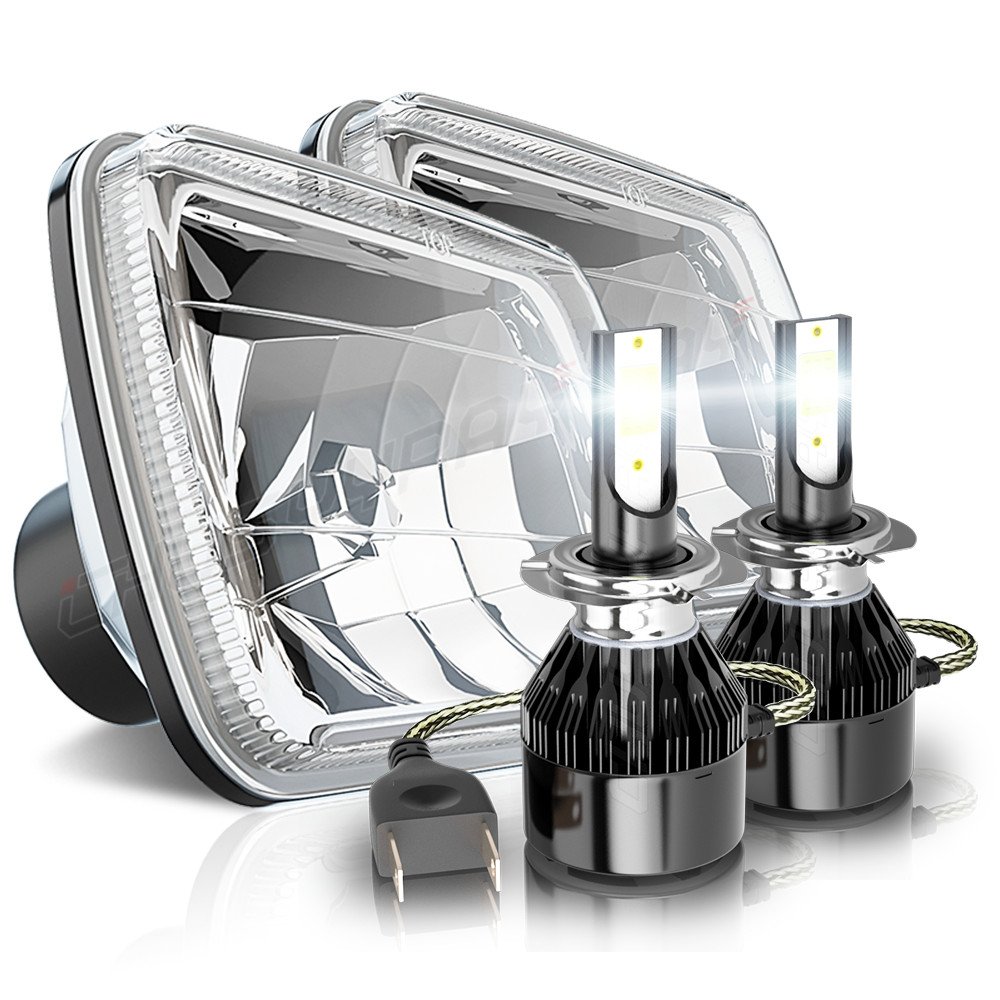 2X 7inch Square Housing + 2X H4 LED Headlights for 2008-2016 Jeep Patriot