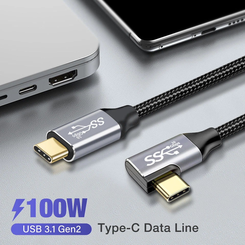 10pcs USB 3.1 90 Degree Type C 100W 5A PD Braided Cable Data Fast Charging Cord - Image 3 of 4