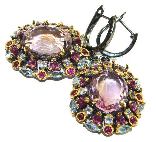 Amethyst Earrings 925 Sterling Silver 36.8ct Oval Purple Statement 23.9g - Picture 3 of 4