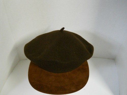 French Style Brown Wool Beret Beanie Cap Hat w/ Faux Leather Bill Winter Fashion - Picture 7 of 11