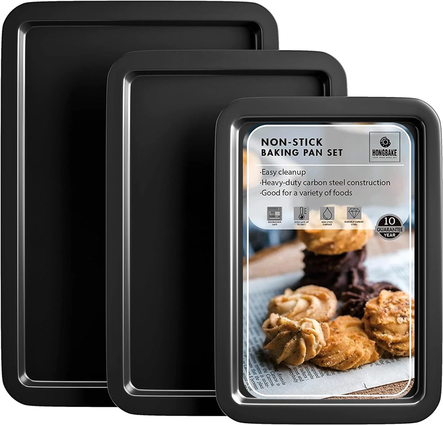 Baking Sheet Pan Set, Cookie Sheet for Oven, Nonstick Bakeware Sets with Wider G
