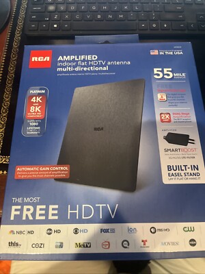 RCA ANTB55E Indoor Flat Amplified HDTV Antenna~ Multi Directional