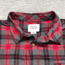 Field Stream Flannel Shirt Mens 2XL Red Plaid Cotton Blend Pocket Long Sleeve