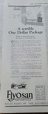 1922 Colonial Chemical Flyosan Insecticide Sprayer Vintage Ad