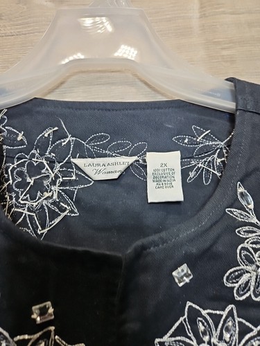 Laura Ashley Womens Black and White Floral Embroidered With Gems Long Sleeve 2XL - Picture 5 of 13