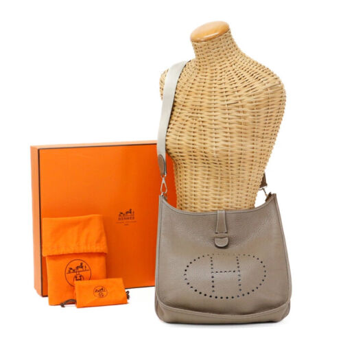 HERMES Evelyne GM 1 Clemance Leather Shoulder Bag 2005 Etoupe Gray (Greige)
