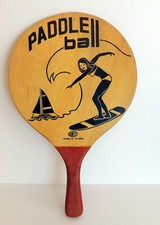 HOWSCO Vintage SURFER GIRL Paddle Ball Paddle Racket Racquet Wood TAIWAN