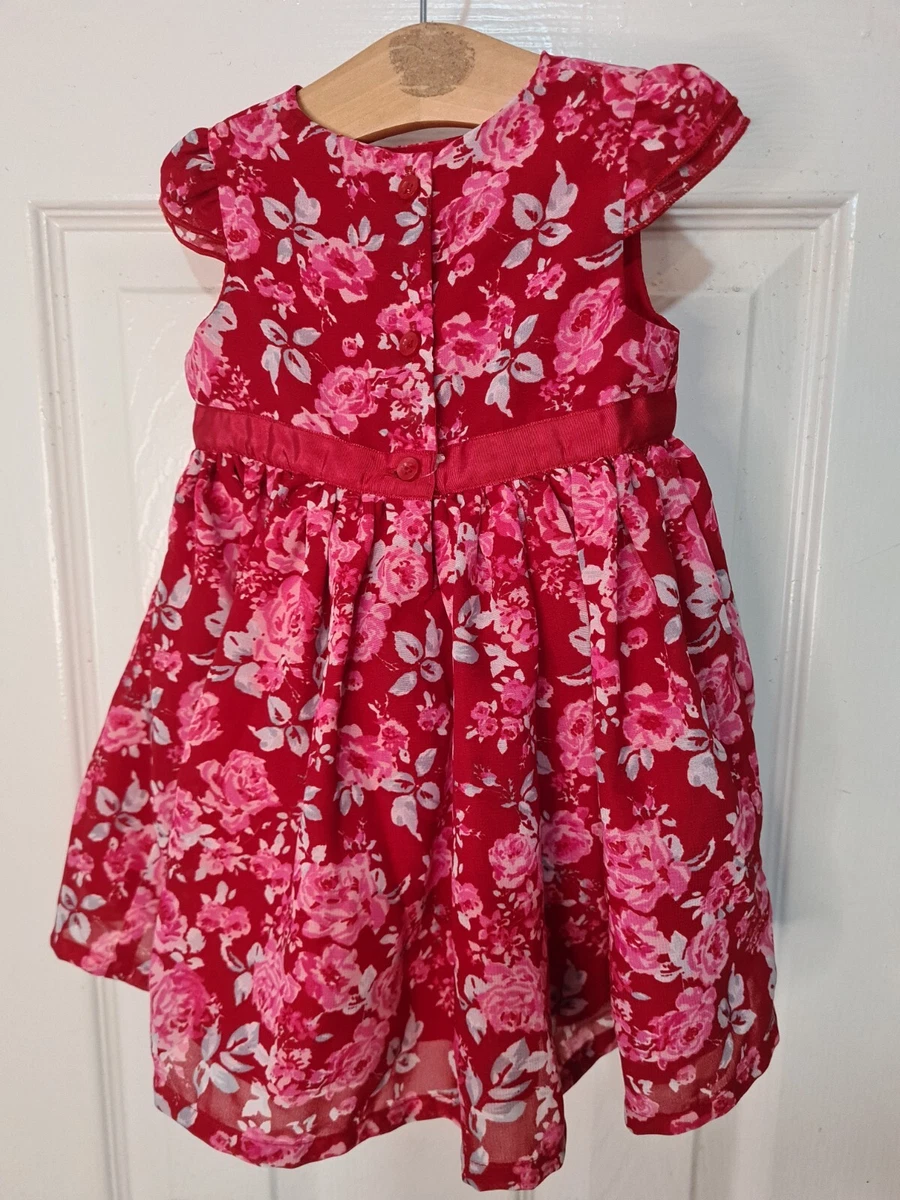 Asda George Red Rose Floral Dress with matching knickers Age 3-6