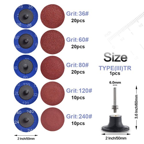 81Pc 2" 50mm Roloc Roll Lock Surface Sanding Grinding Discs Abrasive 36-240 Grit - Picture 9 of 11