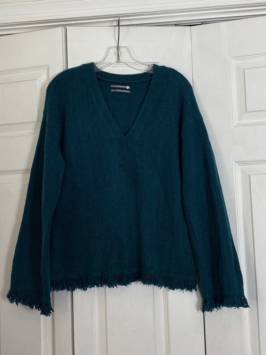 Anthropologie Size Medium Joy Fringed V-Neck Women’s Pullover Sweater Dark  Teal