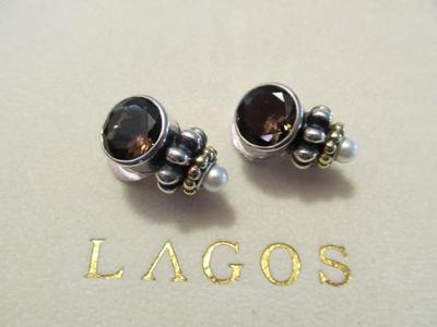 Lagos Caviar Smoky Quartz & Pearl Sterling Silver~18K Yellow Gold Unmarked