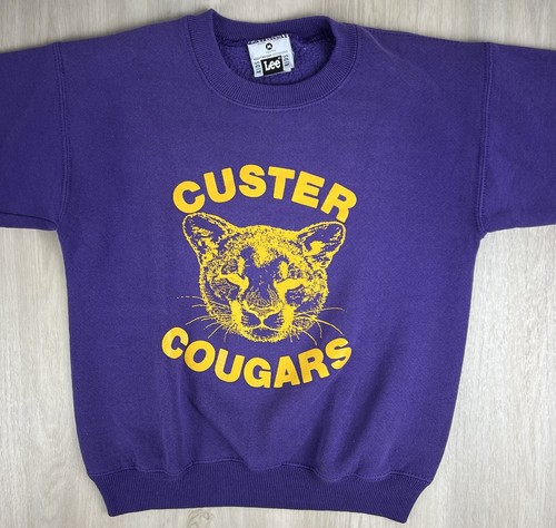 Vintage 80s LEE Youth Kids Medium Crewneck Sweatshirt Custer Washington Cougars - Picture 7 of 7