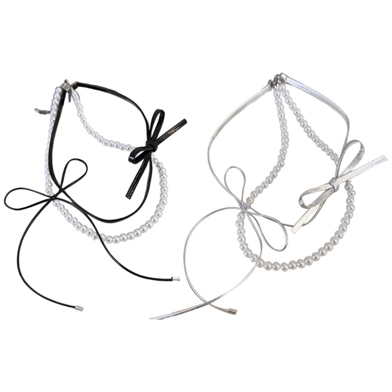 Elegant Double Layer Pearl Bowknot Choker Necklace