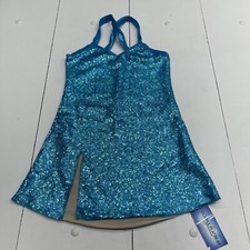 Double Platinum Sequin Blue Tank Dance Performance Dress Women s Size Small