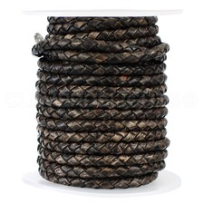25 Feet 1/8 Braided Leather Bolo Cord, Distressed Black, Jewelry, Crafting
