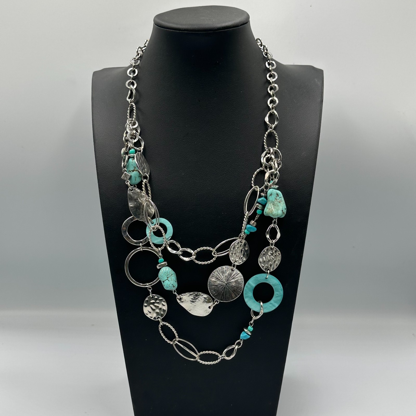 Ruby Rd Necklace Silver Tone Multi Link Faux Turq… - image 2