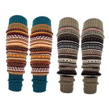 Women Long Leg Warmers Winter Bohemian Cover Boot Cuffs Knit Crochet Kakhiblue