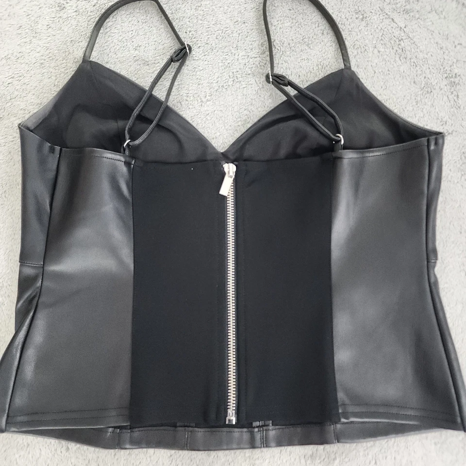 Corsé Bar III Top Mujer S Negro Imitación Cuero Corte Frontal Cremallera Trasera Elástico  Foto 4 de 4