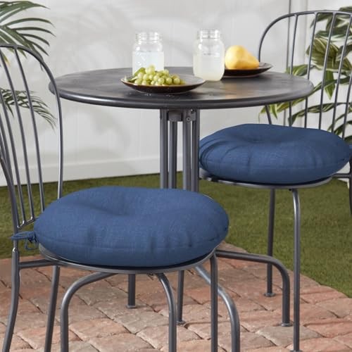 Outdoor Bistro Chair Cushion with Ties, Tufted Patio 15"x15"x4" Textured Navy - Picture 2 of 6