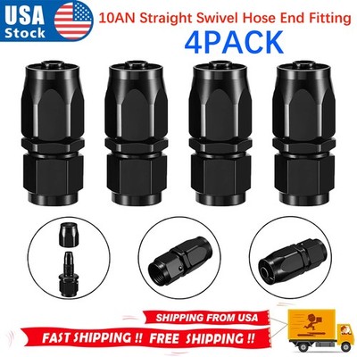 4Pcs 10AN Straight Swivel Hose End Fitting For CPE Oil Fuel Line Aluminum Black