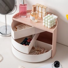 360Rotating Makeup Organiser Cosmetic Storage Box Drawer Jewelry Case Blush Pink