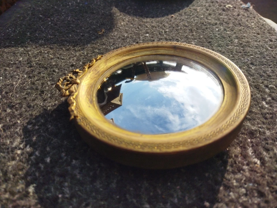 Ancien petit miroir bombé miroir de sorcière style Empire diamètre 11,4 cm - Photo 4/4