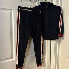 Gucci Navy Technical Jersey Track Suit with the signature Web Stripe Trim Size 8