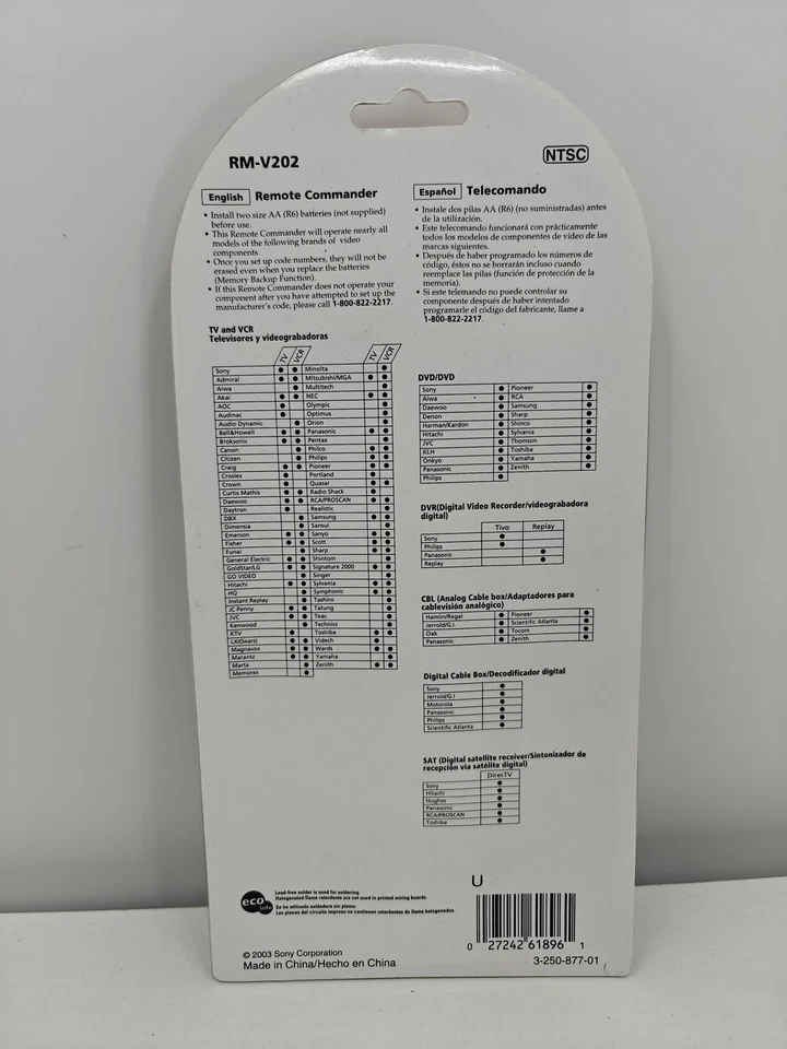 Sony RM-V202 Multi Brand Universal Remote Control DVD TV VCR SAT New Sealed - Image 2 of 4