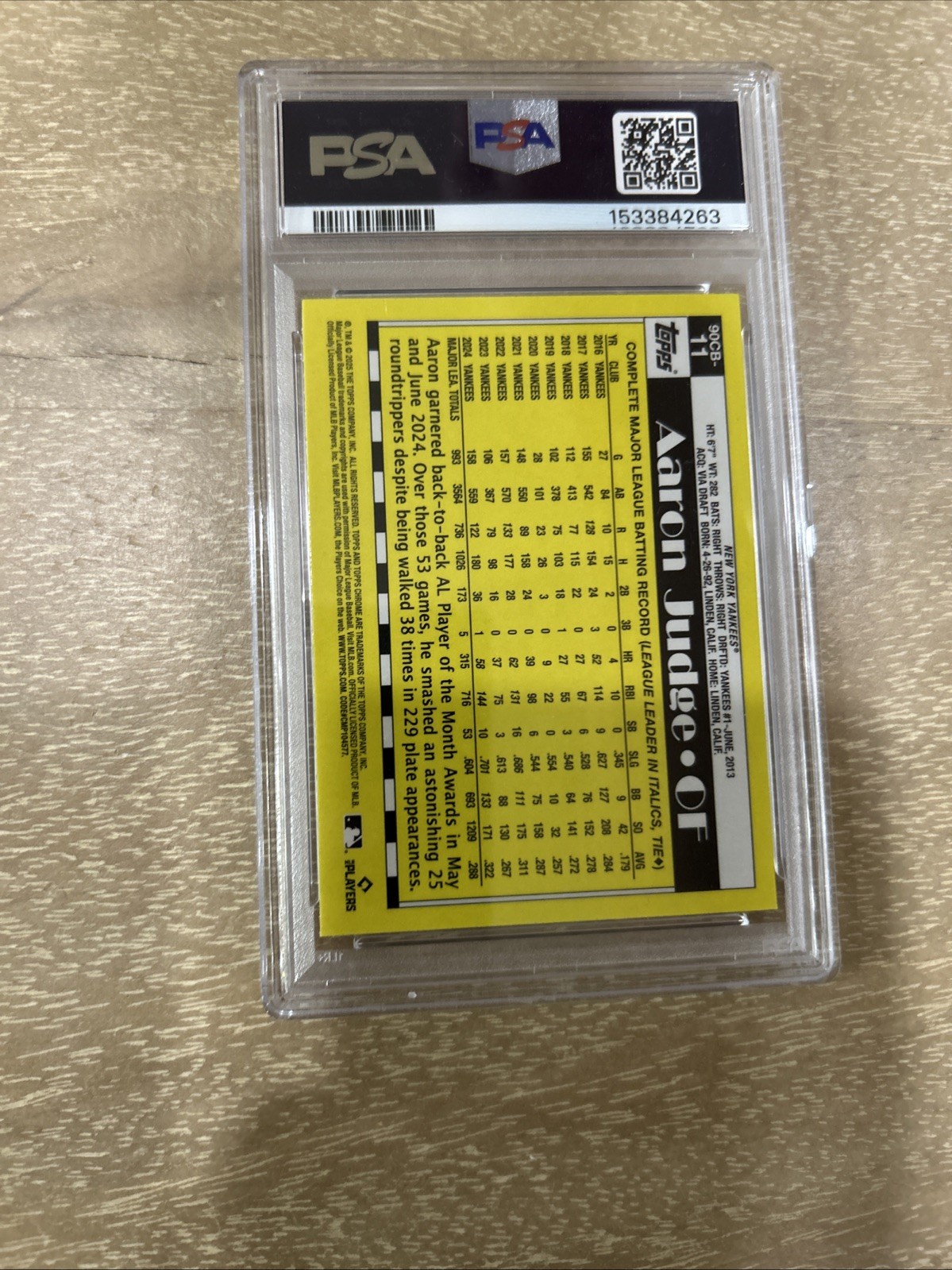 2025 Topps Chrome - 1990 Topps Baseball Aaron Judge PSA 10 GEM MT #90CB-11 view 2