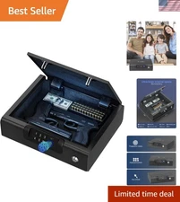 Biometric Gun Safe for Pistols - Portable 3-Way Unlock (Fingerprint, PIN, Key)
