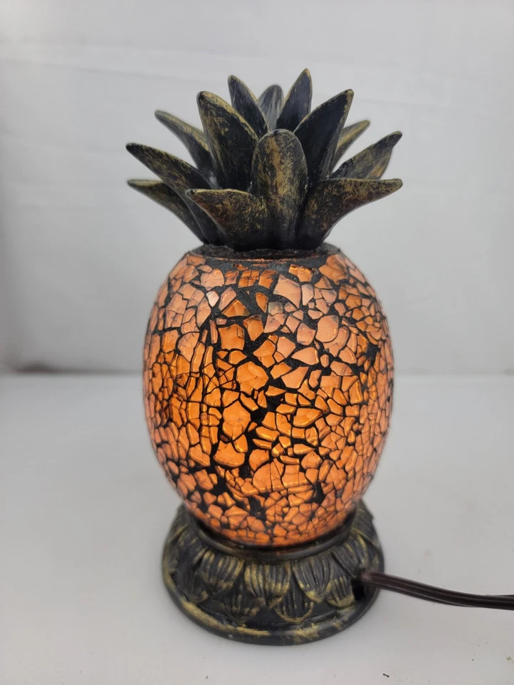 Lámpara de mesa decorativa de vidrio craquelado mosaico piña superior de resina de 7" Foto 3 de 4