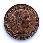 SC-Spain-Isabel II. 1/2 cent of Escudo 1868 Barcelona. EBC/EBC+. Copper 1.25 g