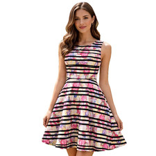 MY MICHELLE Striped Floral Fit Flare Dress Women Size 5 Sleeveless Zip up Back